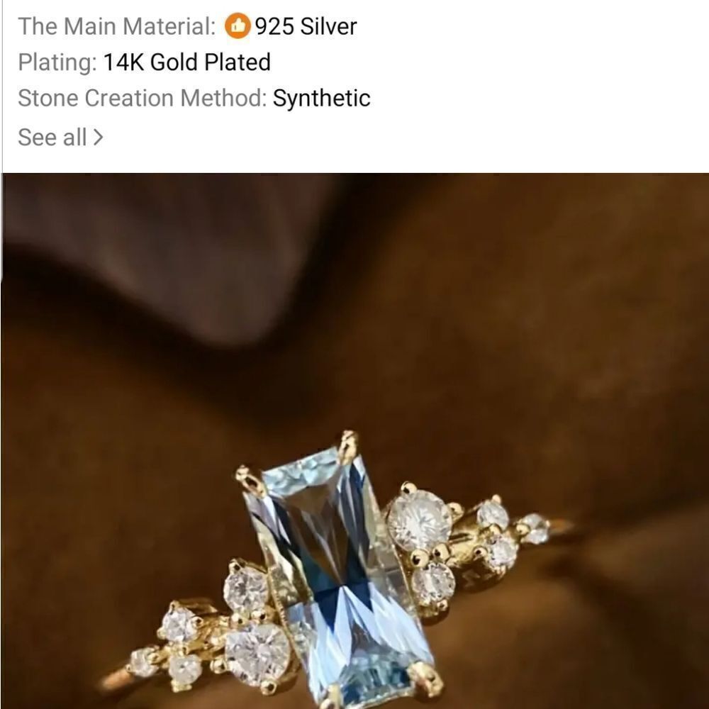 Rectangular size 8 ring ocean blue - Picture 2 of 10